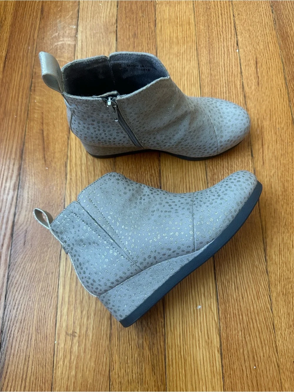 Toms Gray Kids Ankle Booties with Metallic Dot Detail